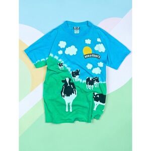 Vintage Liquid Blue Ben & Jerrys Euphoria Cow Tie Dye T-Shirt Small